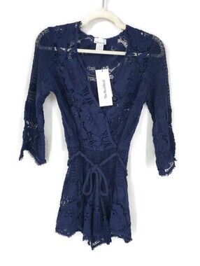 Miguelina Greta Hibiscus scalloped lace romper